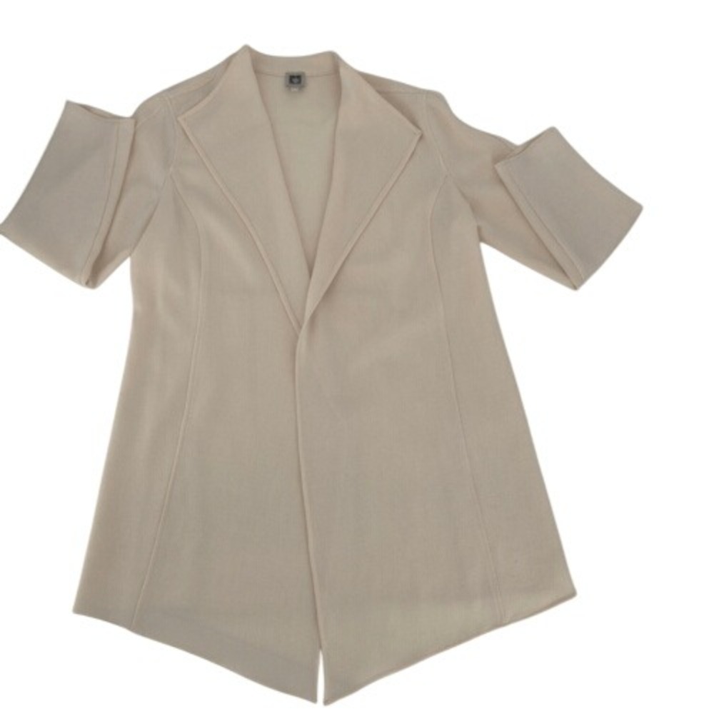 Anne Klein Longline Open Front Knit Blazer Cardigan Ivory Cream Size‎ L - Picture 7 of 11